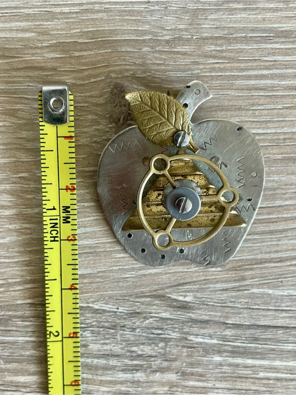 Rare Beth Piver Steampunk Apple Brooch Pin Convertible Necklace Pendant Signed